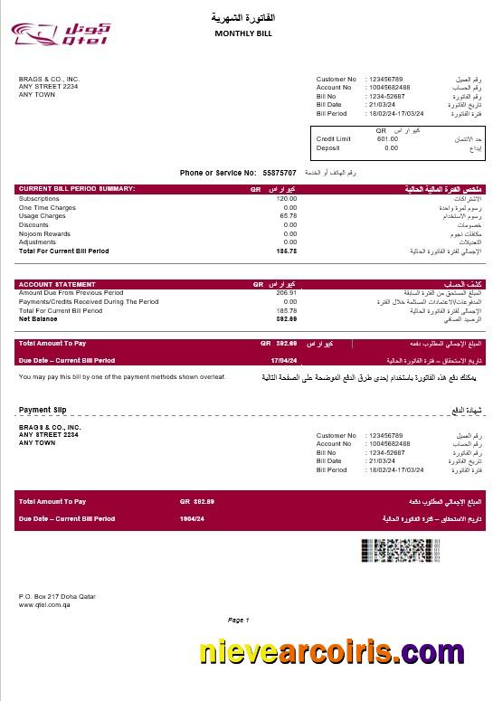 QATAR QTEL business utility bill